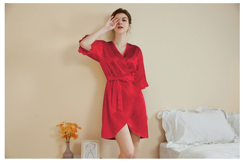 Herren Schlafleicht Luxus Lotusblatt Ärmel Cooles kurzes Nachthemd Bademantel Home Kleidung_voghion.com