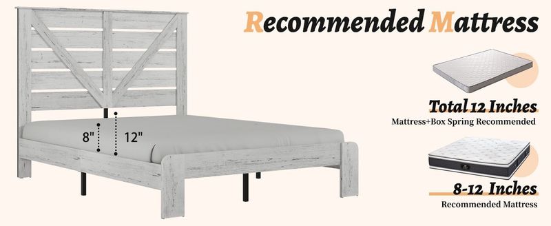 Full Bed Frame Headboard , Wood Platform Bed Frame , Noise Free,No Box Spring Needed And Easy Assembly Tool,Large Under Bed Storage,White_voghion.com
