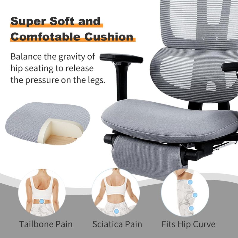 Multi-functional Ergonomic Mesh Office Chair With Adjustable Armrest,Footrest,Lumbar Support, 360° Silent Wheels,Headrest For Home & Office_voghion.com