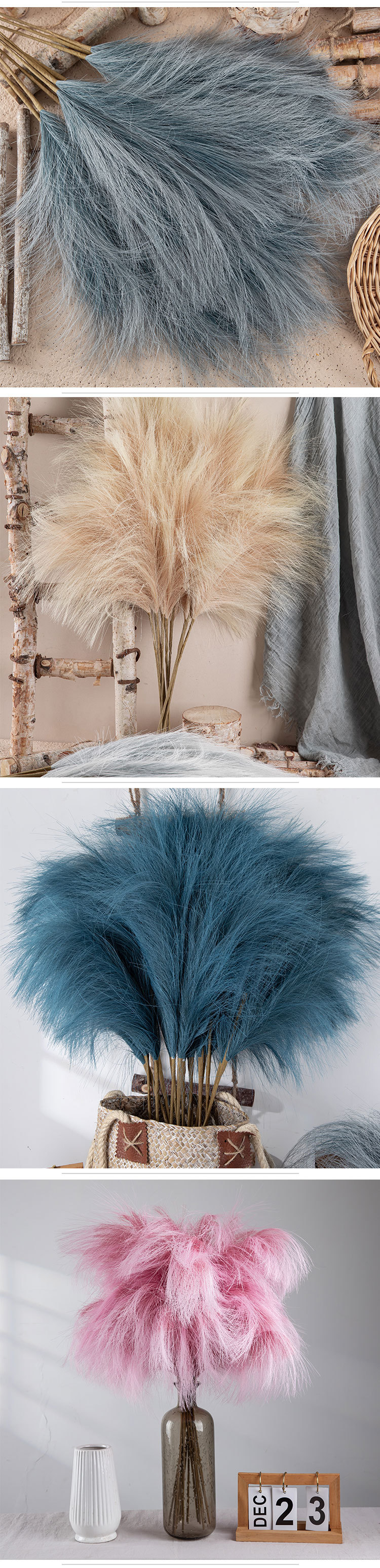 Artigianato Reed Pampas Produttore di fiori artificiali Fiori finti e piante verdi Decorazione di nozze all'ingrosso Stile INS MW85001_voghion.com