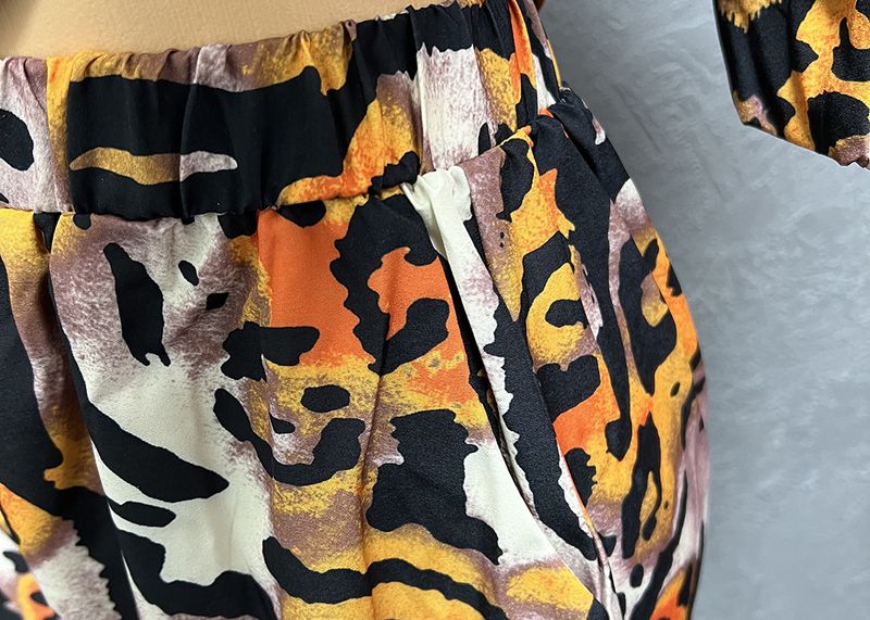 Women's Clothing digital printing lantern long sleeved pleated waist comfortable top with trousers set clearance_voghion.com