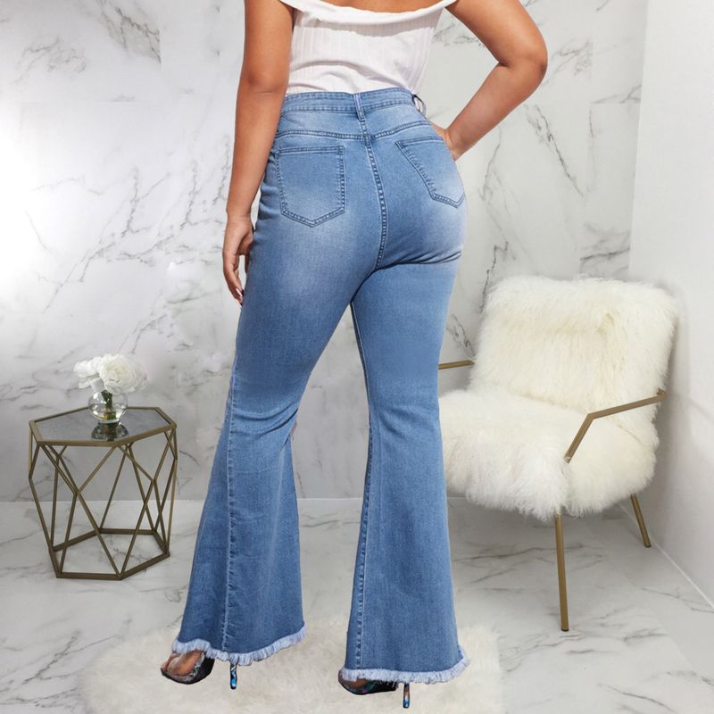 Women's clothing HSF2347 fashion versatile wide-leg washed stretch denim bell-bottom pants_voghion.com