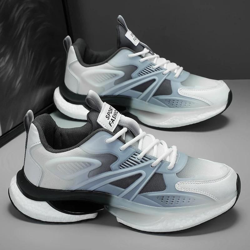 Scarpe da corsa sportive traspiranti con suola morbida, da uomo, con suola in mesh bianco, personalizzabili, con MOQ basso, luminose e casual._voghion.com