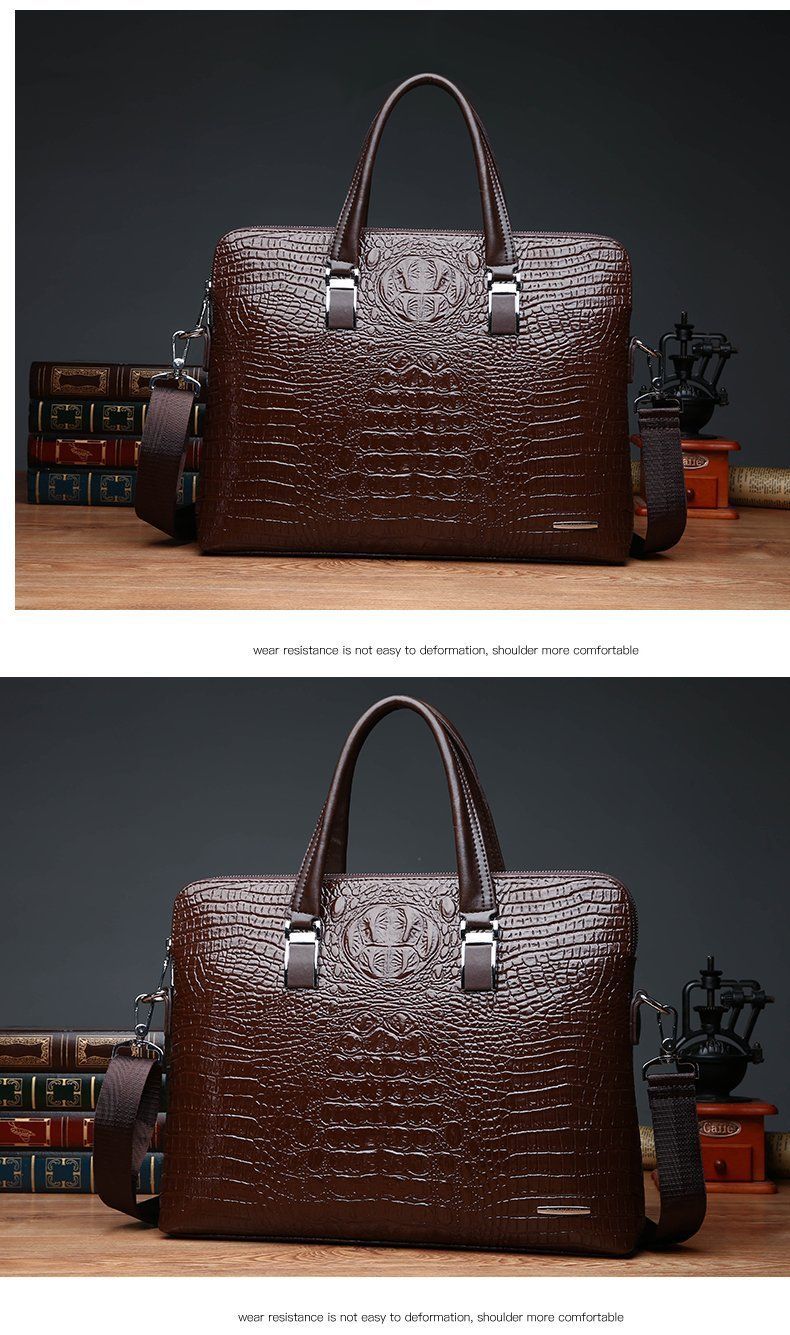 Men's Bag Set Business Fashion Crocodile Pattern Handbag Official Document Computer Gift Bag Men's One-shoulder Diagonal Bag_voghion.com