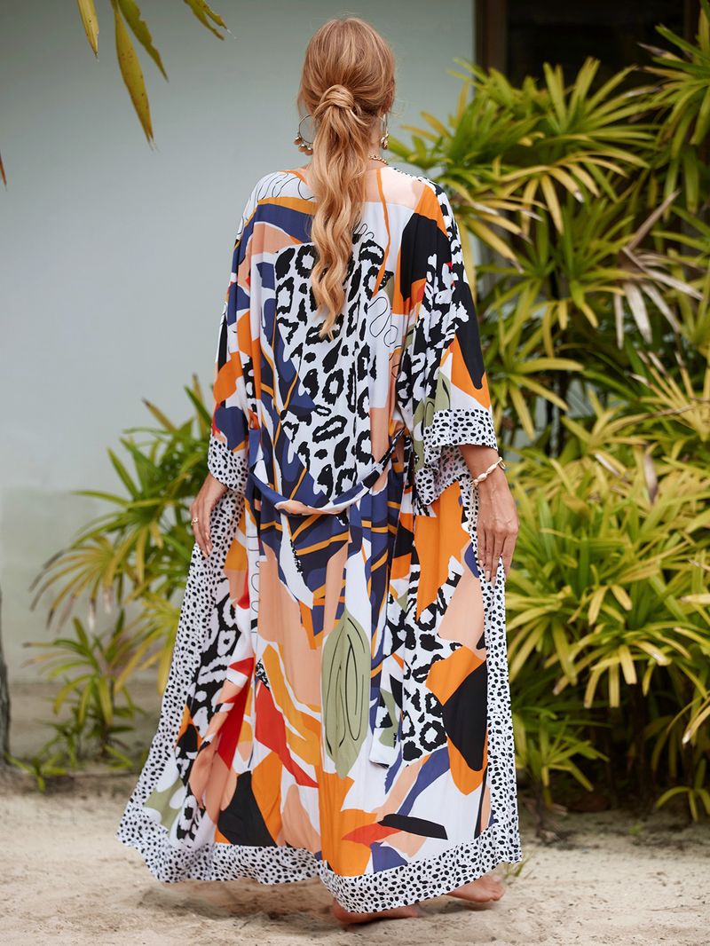 Women's Beach cover-up rayon positioning printed cardigan holiday sun protection shirt _voghion.com