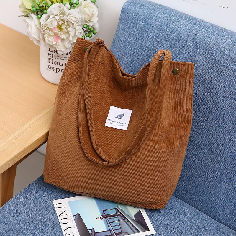 Nuova borsa a tracolla in velluto a coste per donna, borsa versatile in tessuto di cotone, borsa per la spesa ecologica tinta unita 2022, riutilizzabile da donna_voghion.com