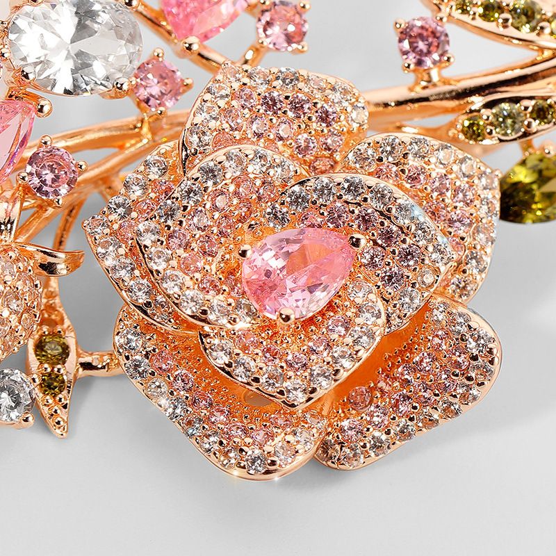 Advanced Heavy Industry Colored Rose Zircon brooch for women's high-end live streaming flower pin_voghion.com