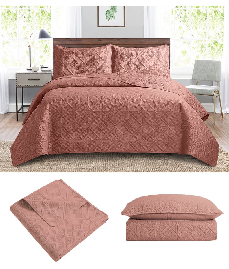 Quilted Bedspread Set 3-Piece Ultrasonic Embossed Reversible Cover With Cotton Filling Machine Washable Luxury Bedding_voghion.com