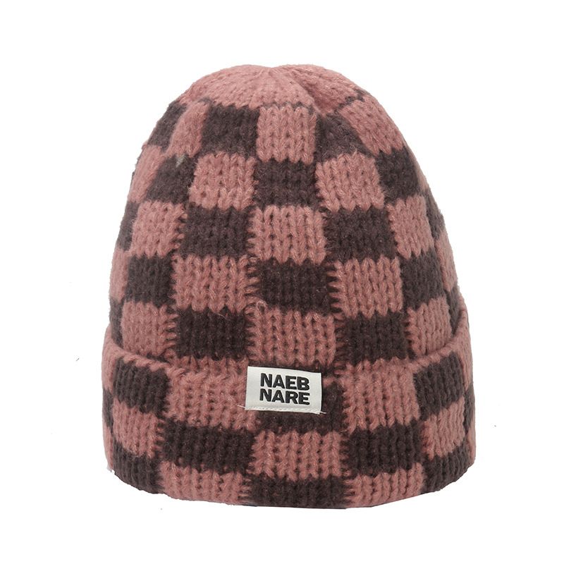 Hat Internet celebrity popular hat autumn and winter version niche large head circumference woolen hat thickened warm checkerboard plaid knitted hat_voghion.com