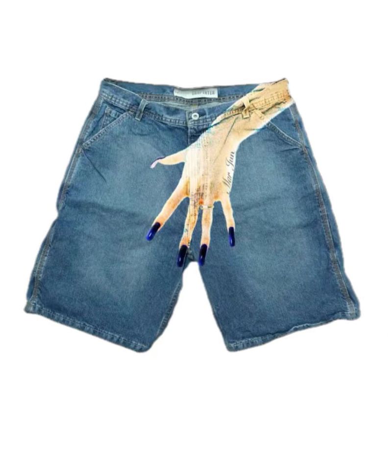 Spring/Summer New Gothic Harajuku Style Funny Pattern Printed Denim Shorts For Men High Street Trendy Brand_voghion.com