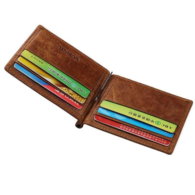 GUBINTU Vintage Mini vīriešu īstas ādas naudas saspraudes maks ar metāla skavu, maza somiņa naudas turētājs, plāns 6 karšu sloti_voghion.com