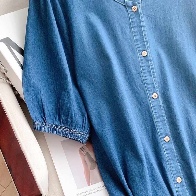 women's style V-neck denim dress_voghion.com