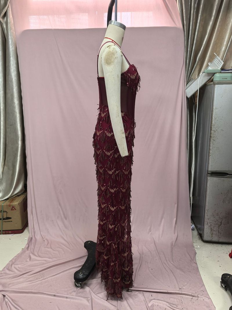 2025 New Glitter Party Long Fashion Strap Wrap Hip A-line Dress_voghion.com