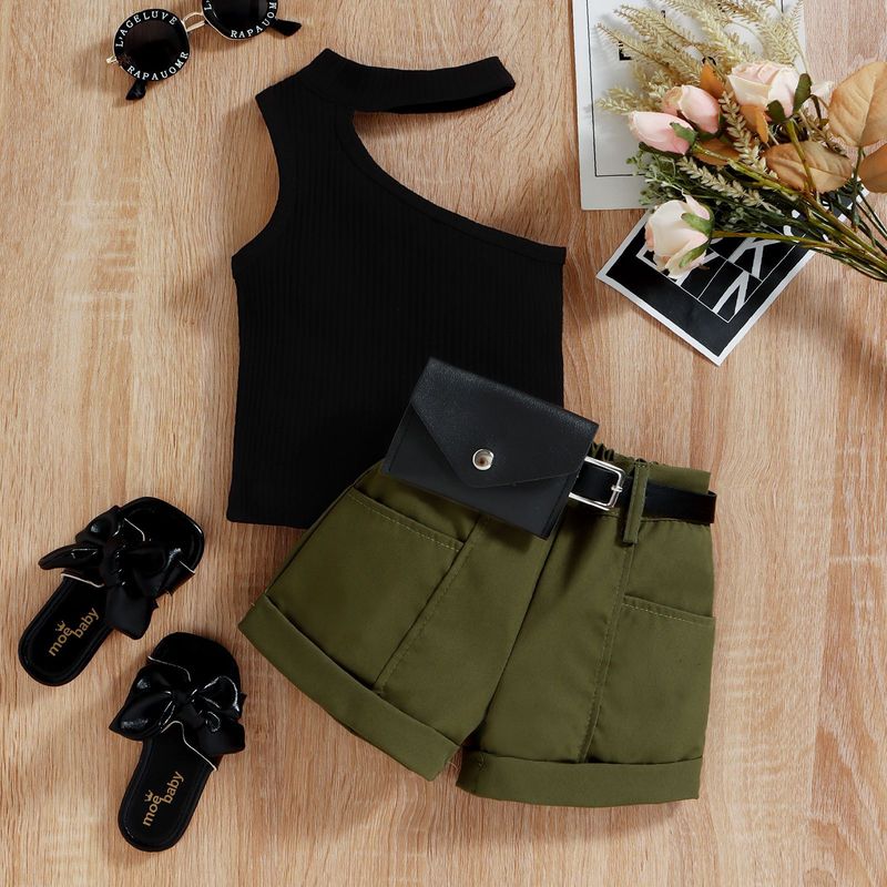 TX Abbigliamento per bambini Estate Senza Maniche Spalle Scoperte Pantaloncini Arricciati Set alla Moda per Ragazze_voghion.com