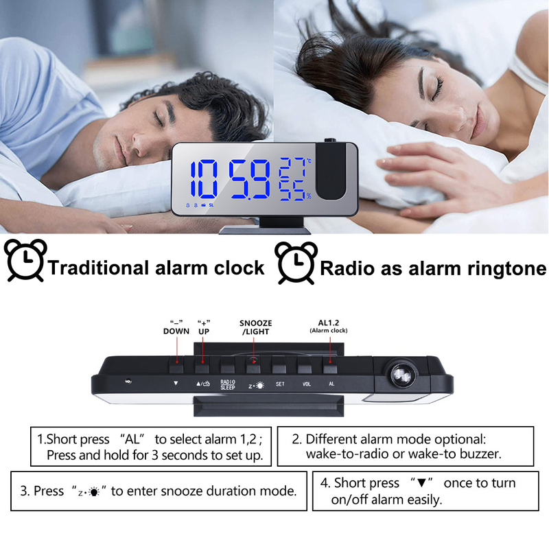 FM Radio LED Digital Smart Wecker Uhr Tisch Elektronische Desktop Uhren USB Wake Up Uhr Mit 180 ° Zeit Projektion Snooze_voghion.com
