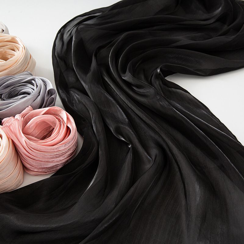 Novo lenço longo de seda brilhante e respirável, estilo transfronteiriço, com estampa de chiffon, cor sólida, simples, malaio, indonésio, para mulheres_voghion.com