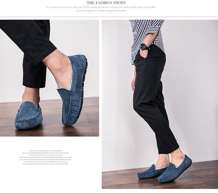 501-3 Winter Heren Bean Schoenen Katoenen Schoenen Rijschoenen Lage Top Mid-mouth Flip-on Warme Platte Casual Leren Schoenen met Fluweel_voghion.com