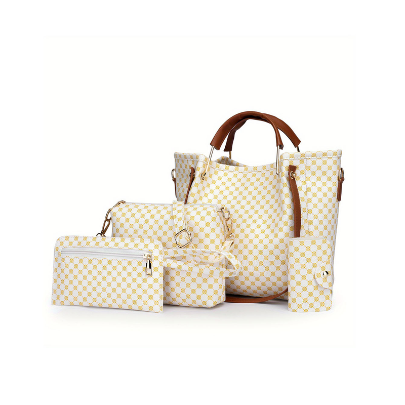 4pcs Geometric Pattern Shoulder Bag Set, Women's Bucket Handbag, Crossbody Bag, Clutch Wallet, Card Bag_voghion.com