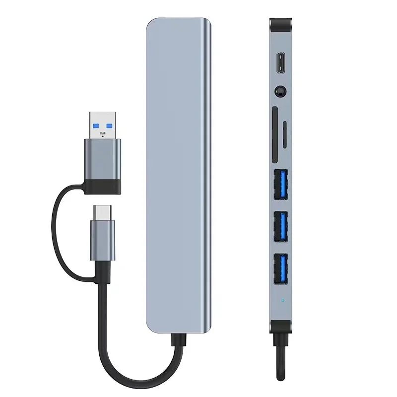 8 In 2 HUB With C Port, USB 3.0 / 2.0, SD/TF Splitter Card Reader, Docking Station_voghion.com