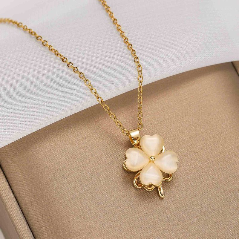 Vierbladige klaver ketting licht luxe sleutelbeen ketting titanium staal niet vervagend_voghion.com