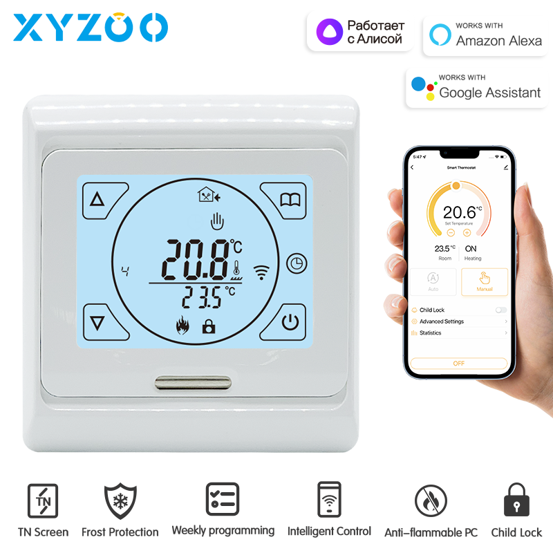 WiFi inteligentní nebo topný termostat Dálkový ovladač teploty Tuya pro plynový kotel/elektriku/vodu, hlas Alexa Google_voghion.com