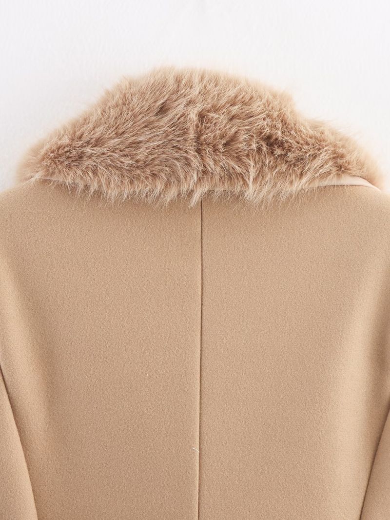 Autumn Winter New Style Large Fur Collar Long Double Pocket Lace-up Wool Coat Jacket_voghion.com