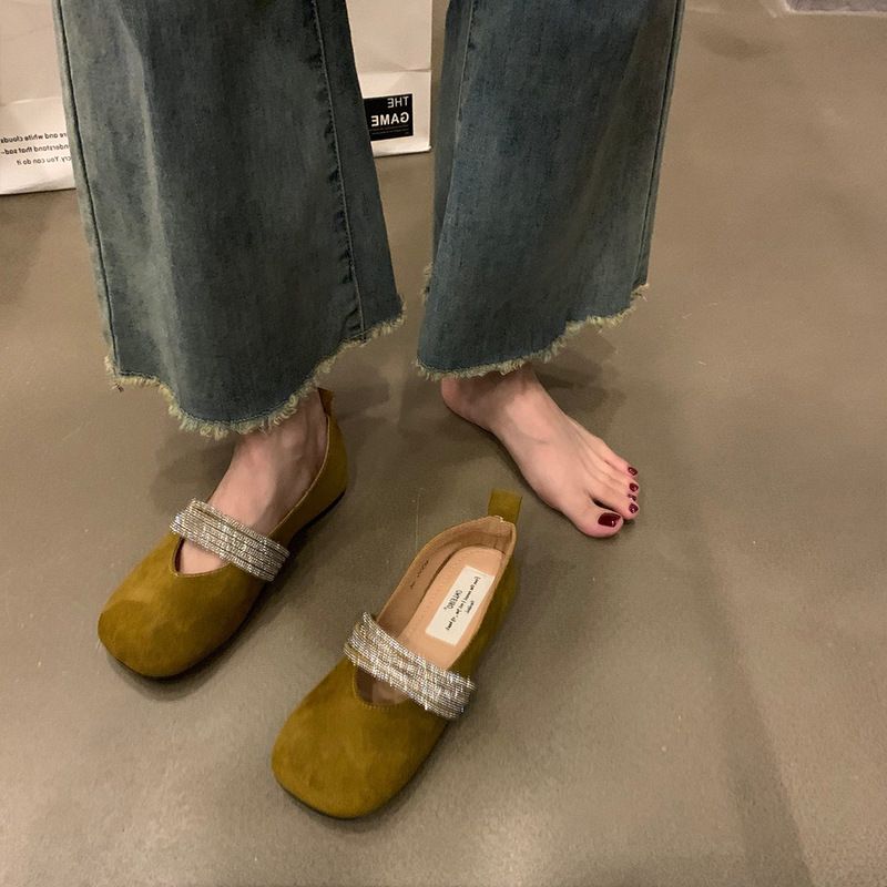 Strass mit Ballett-Mary-Jane-Schuhen, quadratischer Kopf im Frühling und Herbst, flacher Mund, vielseitige, flache französische, sanfte Einzelschuhe_voghion.com