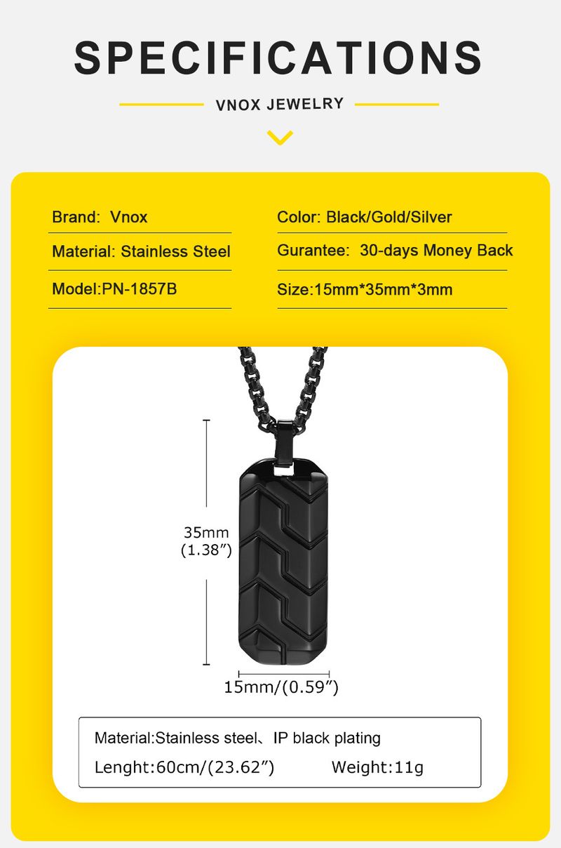 Ready Stock Vnox Cool Tire Pattern Necklaces Men Boys, Stainless Steel Geometric Bar Pendant Collar, Punk Stylish Gifts for Him_voghion.com