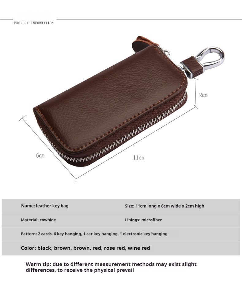 2024 Men's New Genuine Cowhide Car Keycase Men's and Women's Cowhide Keychain Large Capacity Zipper Key Card Bag_voghion.com