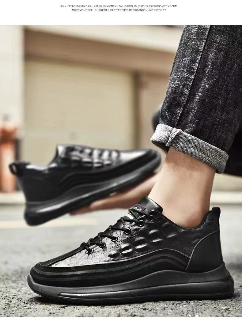 2024 Spring New Crocodile Pattern Leather Casual Trendy Elevated Bottom Lacing Men's Shoes_voghion.com