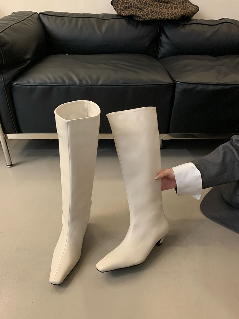 Chaussures pour femmes, bottes rétro, printemps, nouveau tube large, bottes de chevalier en cuir souple pour femmes, bottes fines à talon bas, pas au-dessus du genou_voghion.com