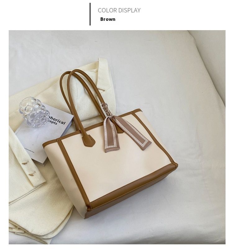 High End Minimalist Contrasting Large Bag For Women 2024 New Versatile Popular Shoulder Bag Large Capacity Commuting Tote Bag_voghion.com