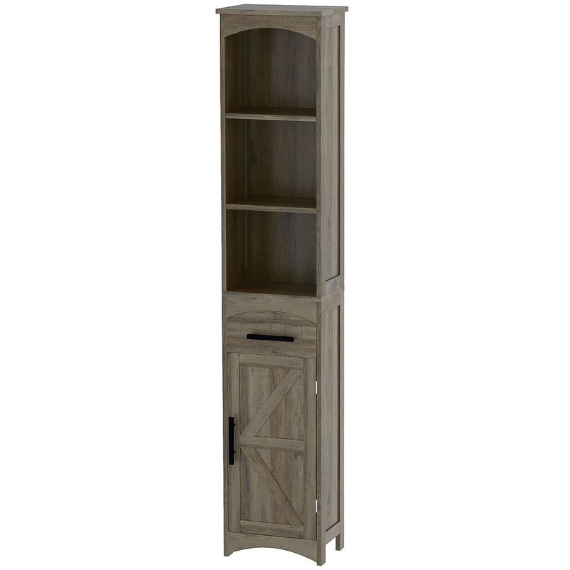 HOMCOM Skinny Tall Cabinet With Drawer, 67'' Slim Cabinet With Door, Farmhouse Style, Weathered Gray Oak_voghion.com