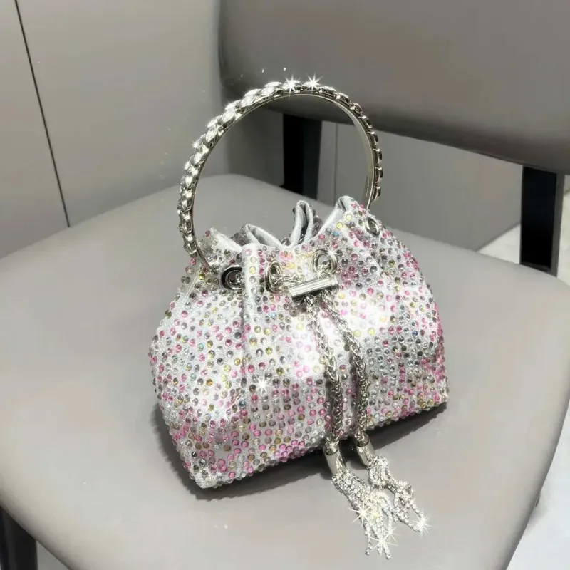 Handmade Rhinestones Evening Purses And Handbag Designer Shoulder Shiny Crystal Clutch Purse Bucket Bag_voghion.com