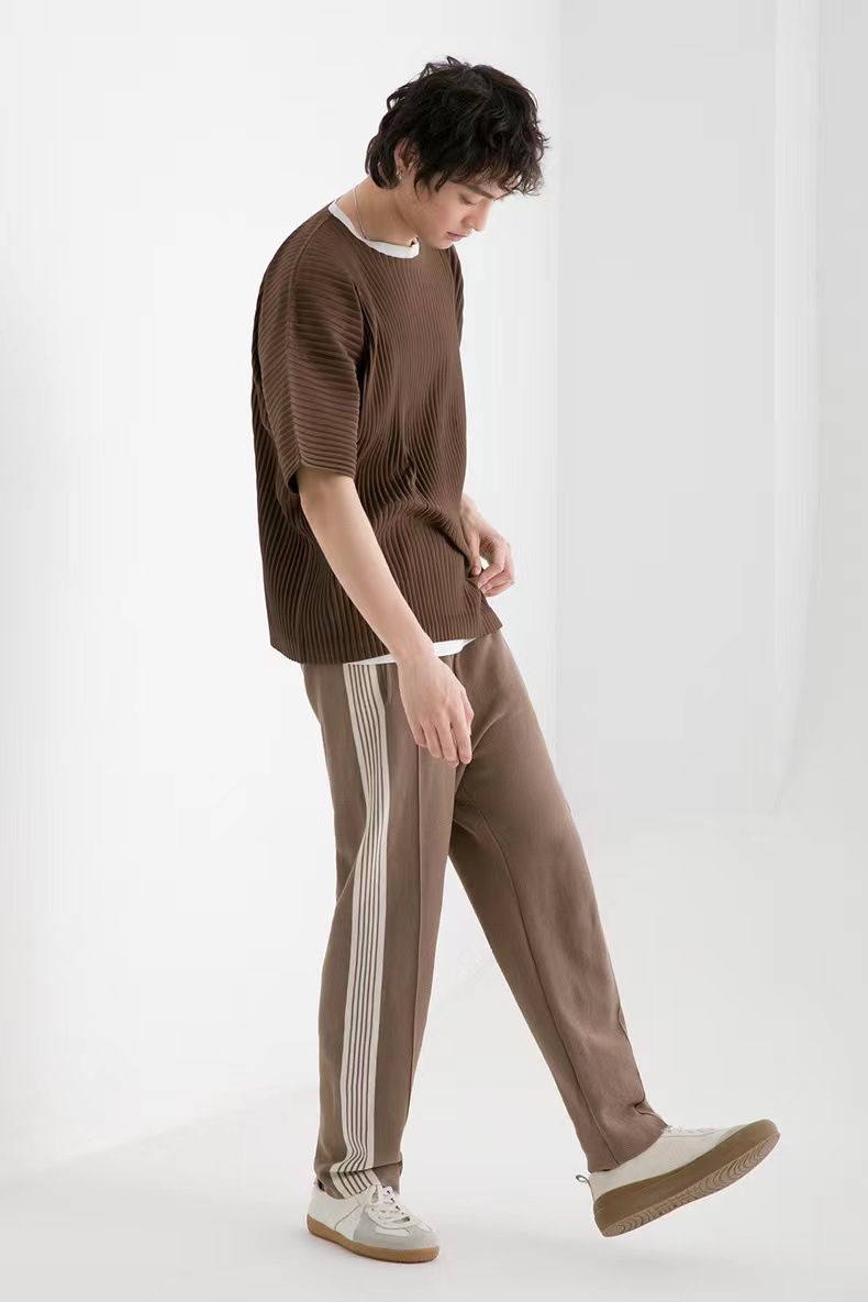 T-shirt décontracté à manches courtes et col rond pour homme, style maison, plissé, ample, tendance, JK020_voghion.com