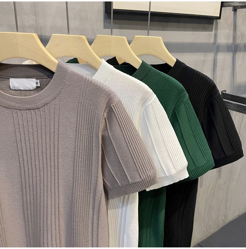 Maglietta a maniche corte in maglia da uomo, maglione estivo in seta sottile ghiacciata, mezza manica, parte superiore interna bianca da uomo_voghion.com
