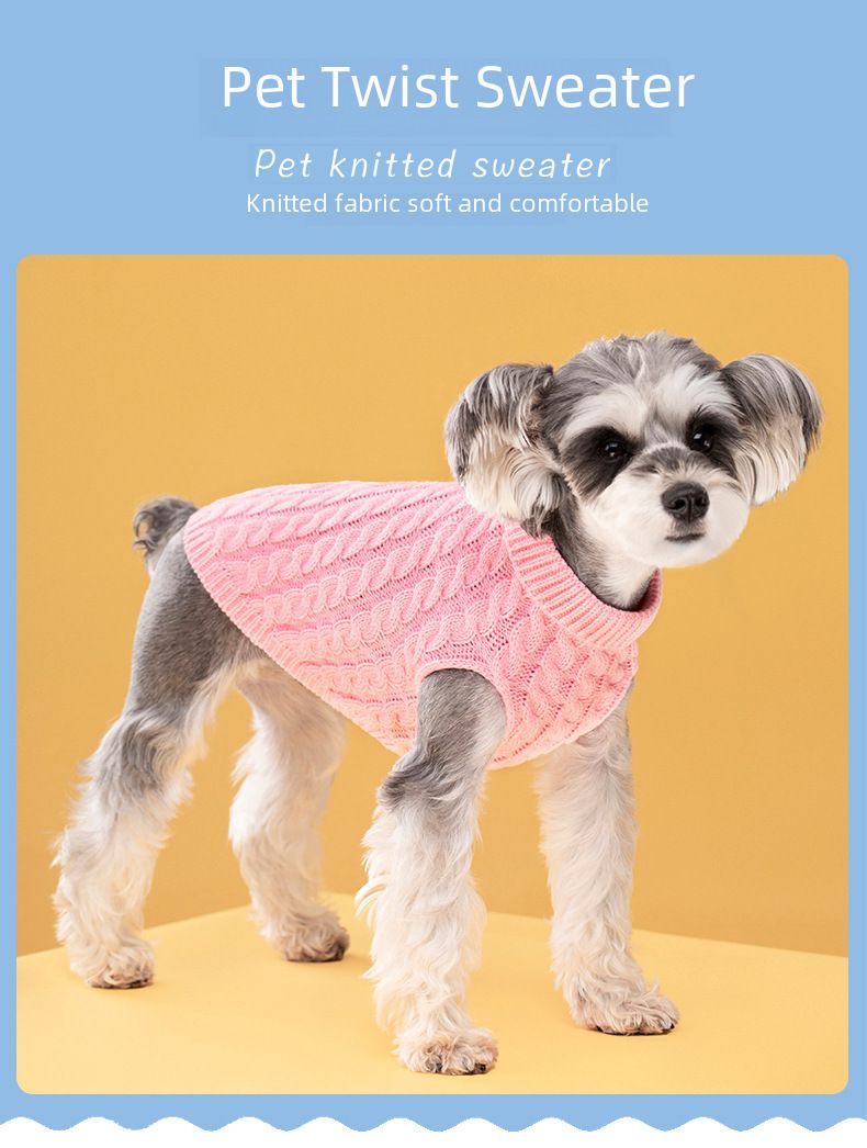 Autumn and Winter new fashion candy color sweater dog cute pet warm clothes solid color twist knitted pullover wholesale_voghion.com