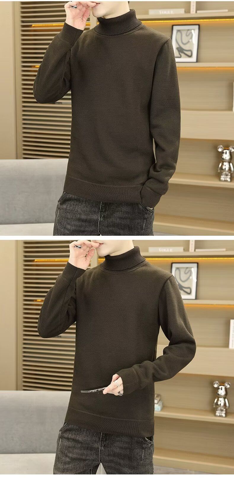 Maglione dolcevita da uomo in velluto e a collo alto, maglione casual da uomo autunno e inverno, semplice e alla moda, pullover elegante_voghion.com