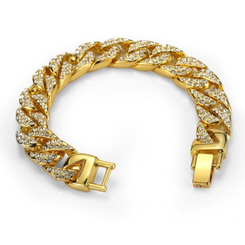 Hip Hop Men's Diamond-Encrusted Cuban Hiphop Cool Clubbing Nightclub Punk Gold Bracelet Jewelry_voghion.com
