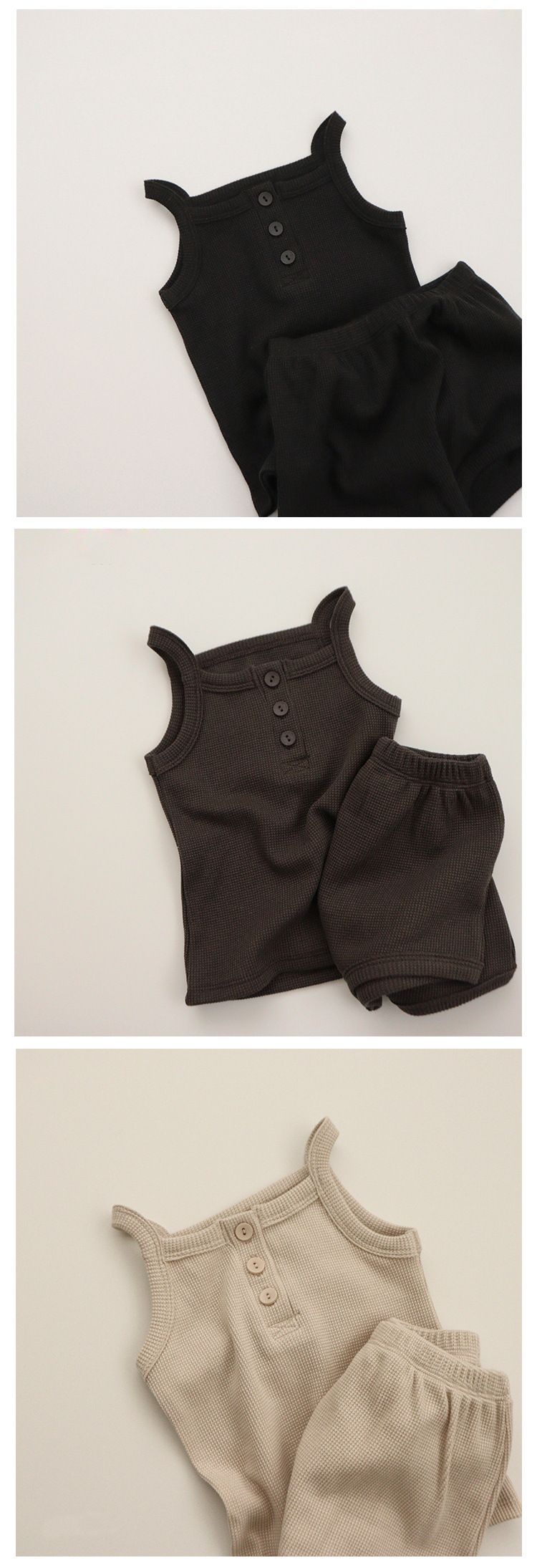 Pijamas de estilo coreano para niños, chaleco para bebé, pantalones cortos para el hogar, ropa informal de punto para niñas_voghion.com