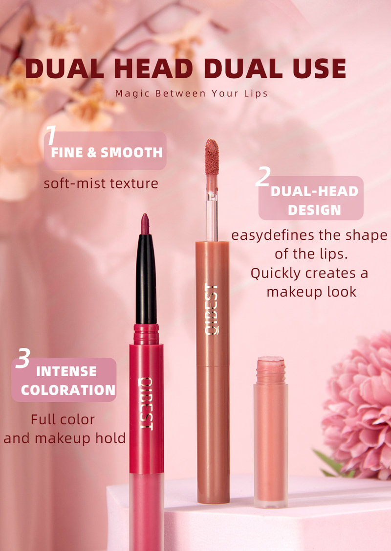 carina QIBEST Two in One Color lipliner Waterproof Matte Velvet Colorless Double Head Lip Glaze_voghion.com
