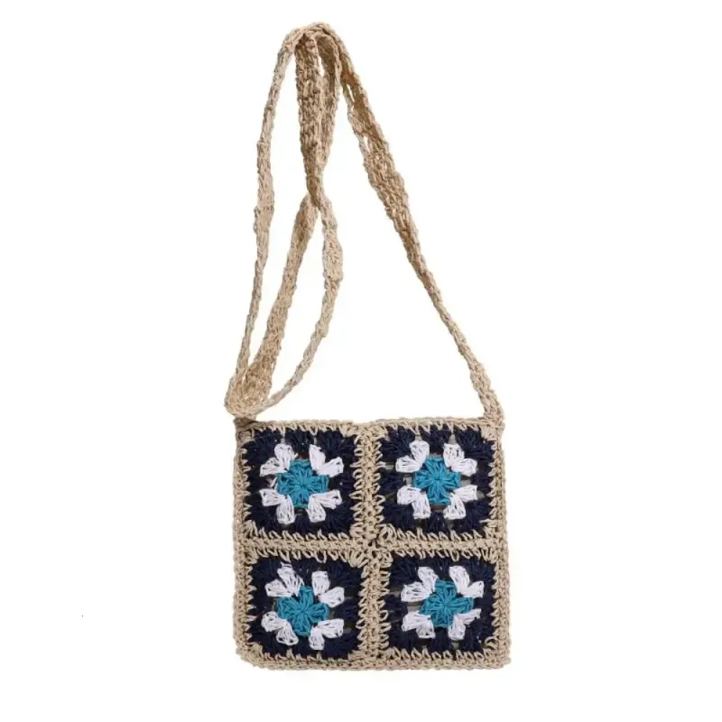 Borsa a tracolla da donna in paglia intrecciata fatta a mano all'uncinetto, stile vintage, Bohemia Hollow Messenger 250324_voghion.com