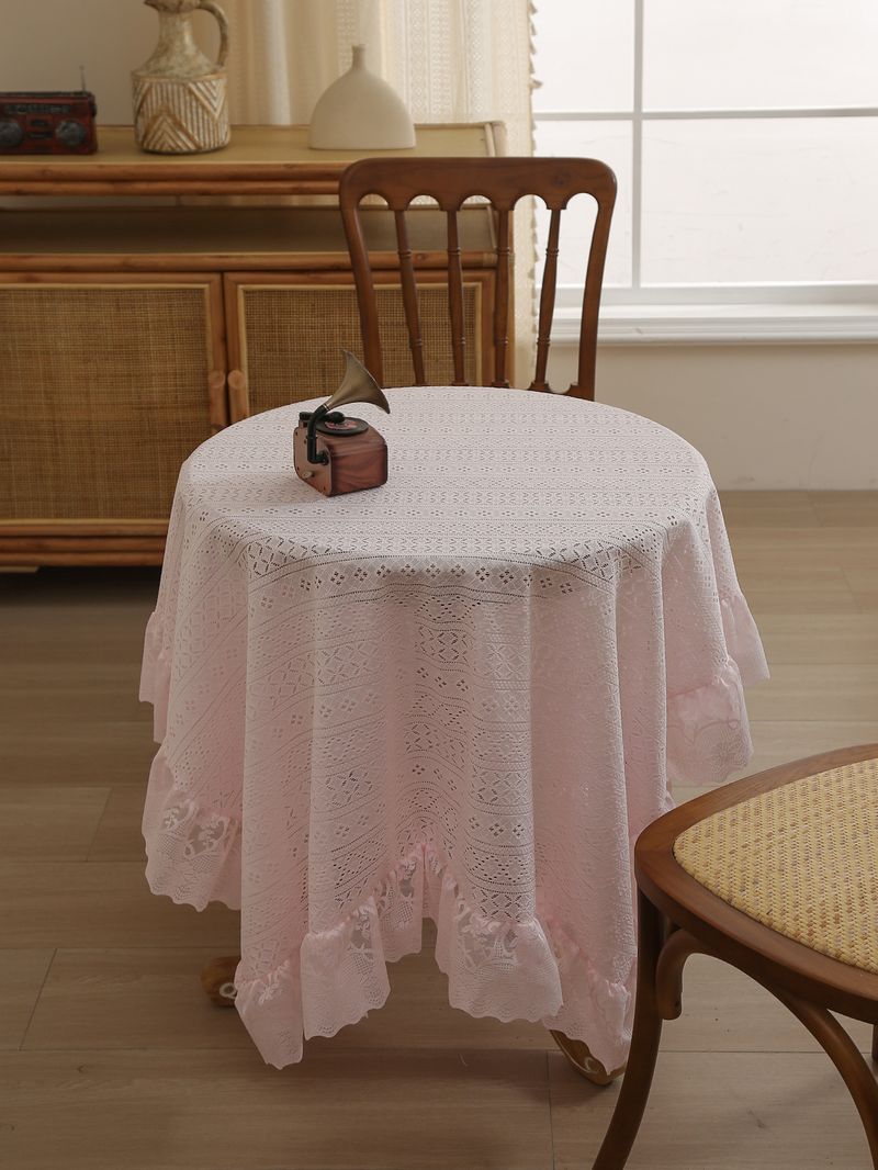 Luxury Pink Lace Tablecloth – Polyester Embroidered Dining Table Cover, Non-Slip & Dustproof – Rectangle Table Decor For Coffee Table, Side Table_voghion.com