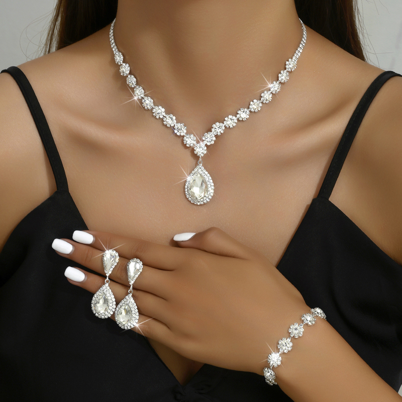 Set di gioielli per cena di nozze alla moda da donna Set di gioielli per sposa e sposa, collana, orecchini, bracciale, set di tre pezzi_voghion.com