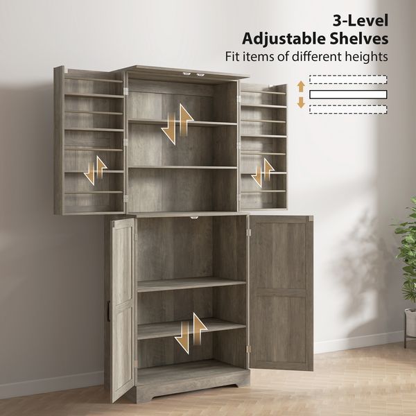 HOMCOM Farmhouse Kitchen Pantry, 72' Tall Pantry Cabinet With 4 Barn Doors, 4 Adjustable Shelves And 8 Door Shelves, Gray Wash_voghion.com
