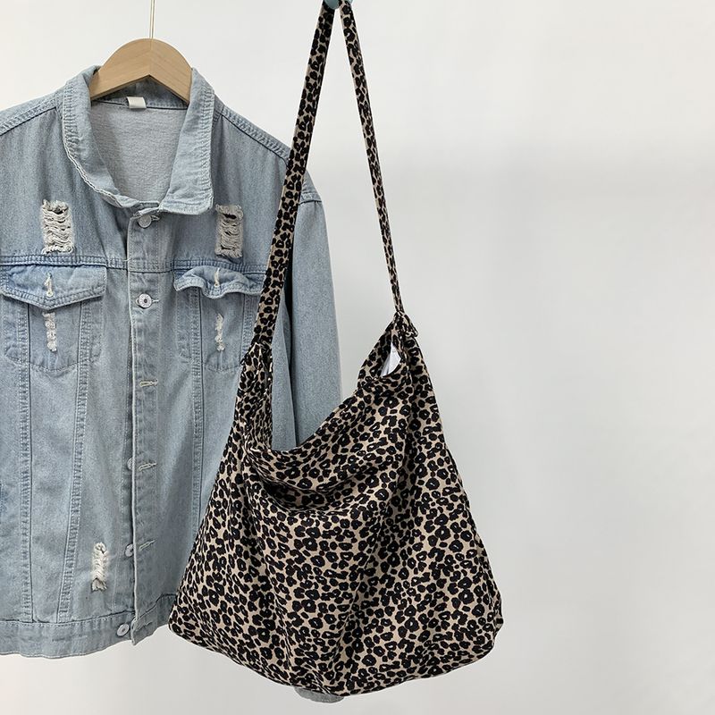 Trendy Small Leopard Print Crossbody With Zipper Large Capacity Shoulder Shopping Fashionable Canvas Bag For Women_voghion.com
