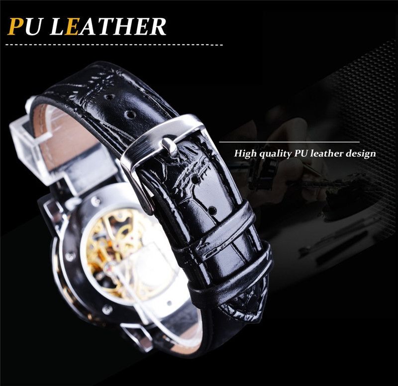 Men's Fashion Skeleton Mechanical Watch With Rhinestones - Hand-Winding Luxury Timepiece, 40mm Leather Strap, Stainless Steel Buckle_voghion.com