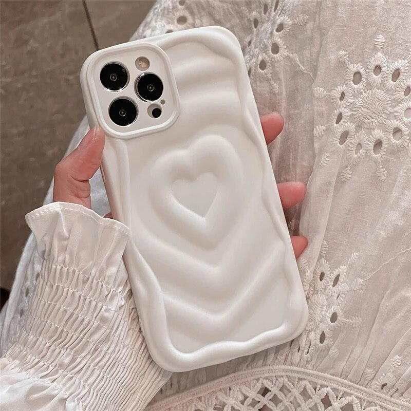 Ins 3D Aşk Kalp Yaz Tatlı Renk Telefon Kılıfı iPhone 14 11 12 13 Pro Max Dalgalı Kenar Yumuşak Silikon Kamera Koruması_voghion.com