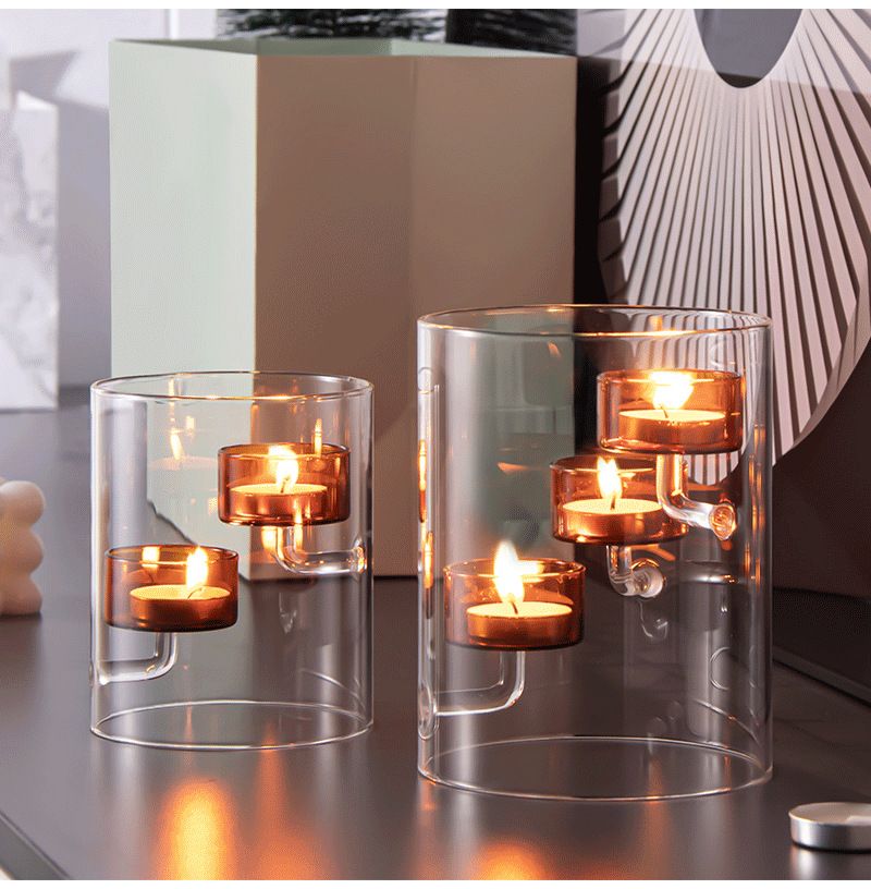 Hurricane Glass Candle Holder - Brown Windproof Cylinder Candle Stand For Romantic Dinner, Home Decor & Gift_voghion.com