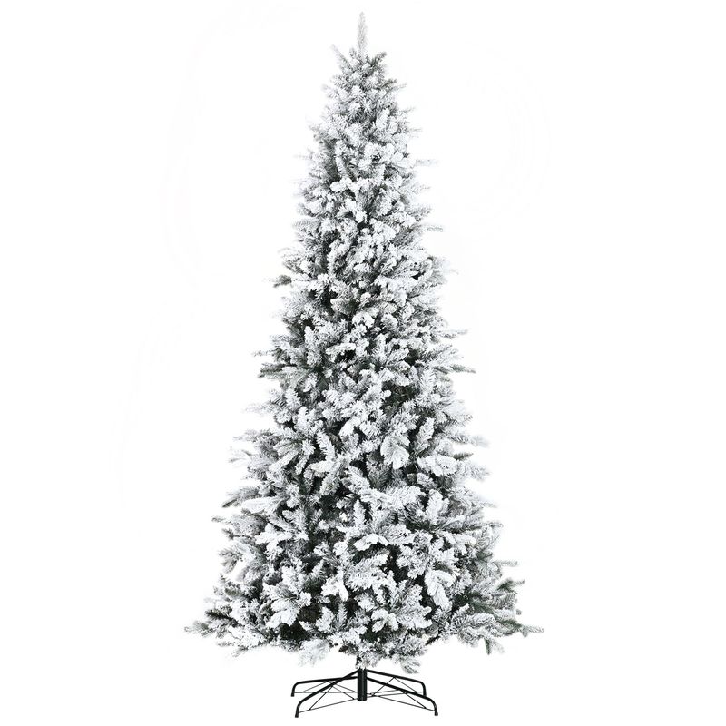 9 Ft Pine Snow Flocked Artificial Christmas Tree With 616 Realistic Cedar Branches, Auto Open, Home Holiday Decoration, Green_voghion.com